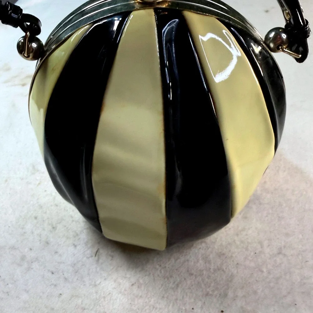 Vintage Mid Century Round Ball Purse Womens Lucite Acrylic Box Jeweled Clasp